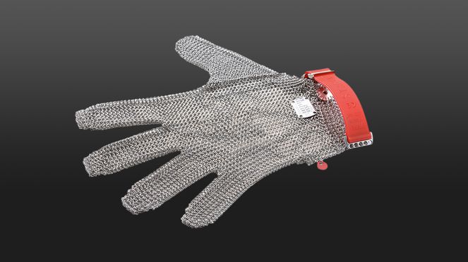 
                    I guanti a catena L sono fatti di acciaio temperato stabile e invunerabile