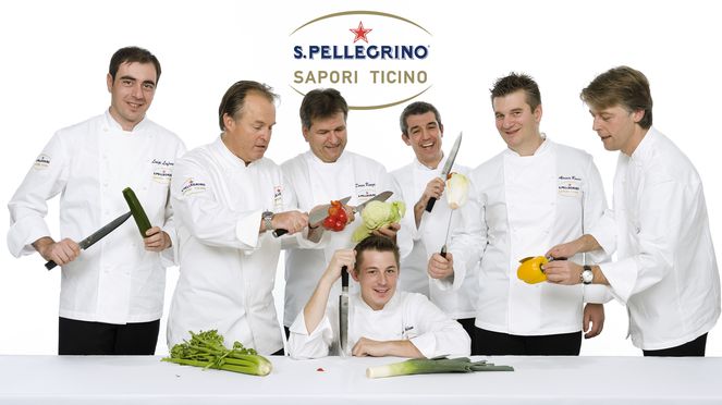 
                    Sapori Ticino chefs with left handed utility knife