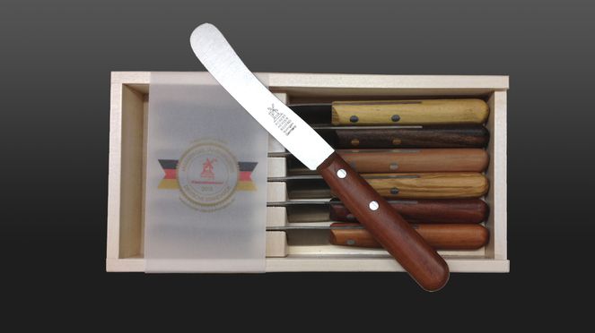 
                    Buckels knife walnut  in breakfast knife set with different woods