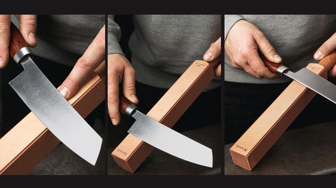 
                    Soul chef’s knife from Nesmuk: sharpening with leather strop