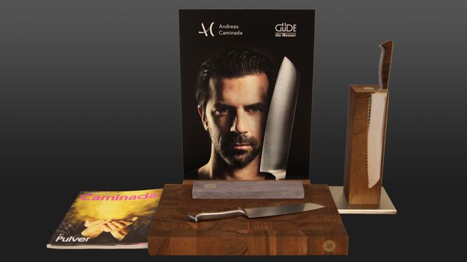 
                    Le couteau à pain Caminada frêne porte la signature et le logo d'Andreas Caminada