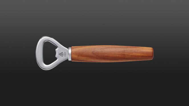 
                    Bottle opener from triangle, a practical cap lifter with plum wood handle