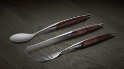 Steak knife, Steak cutlery with spoon walnut