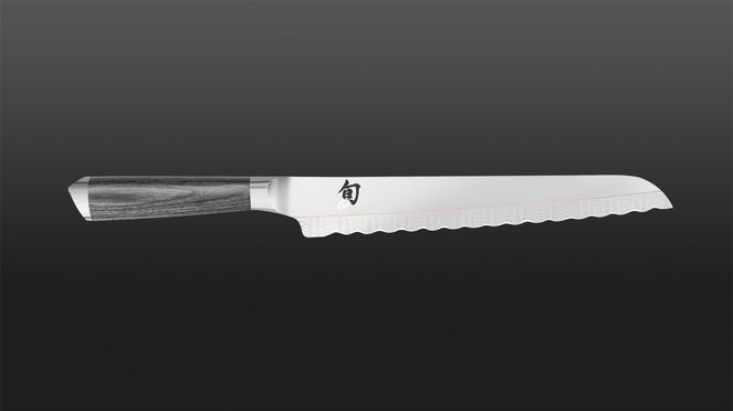 
                    Dual-core blade of the Shun Kagerou bread knife crafted using an innovative forging process