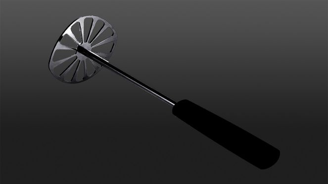 
                    The dishwasher-safe potato masher is made of stainless steel and GreenGrip plastic