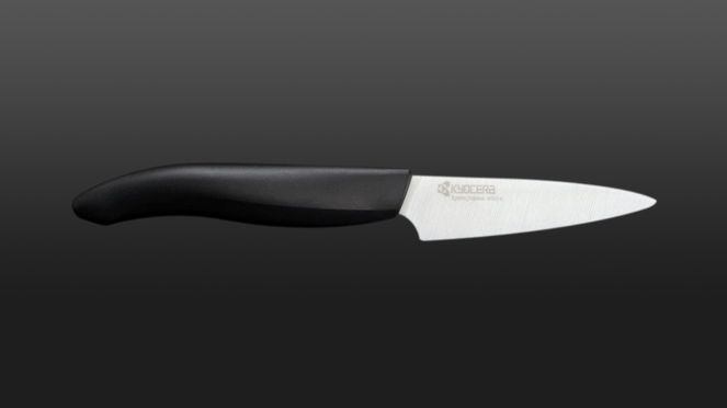 
                    Kyocera ceramic paring knife with white blade and black handle