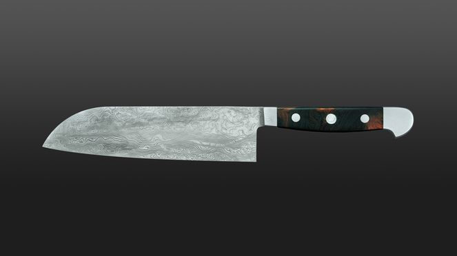 
                    Damast Messer Güde mit Messerform Santoku