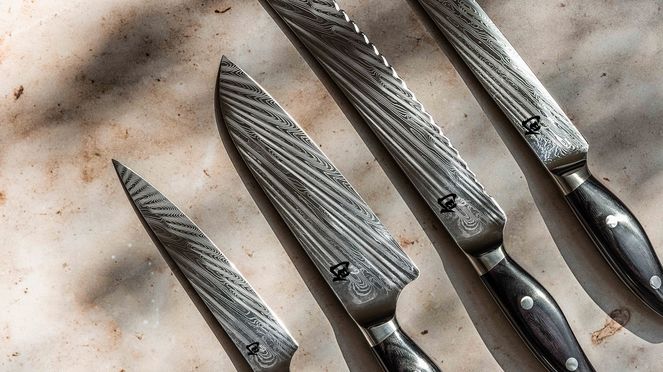 
                    Nagare Black Santoku of the Kai Shun Nagare Black knife series