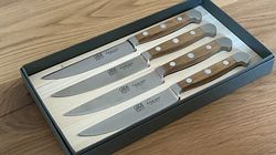 Forged steel, steak knife set oak wood