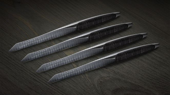 
                    set de couteaux à steak damas de la manufacture de couteaux sknife à Bienne